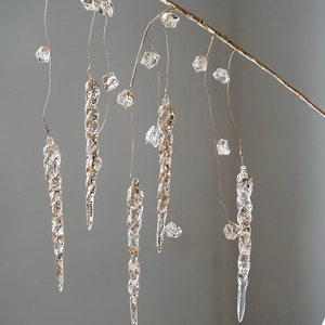 Transparent acrylic icicle ornaments with gold glitter for Christmas tree decorations