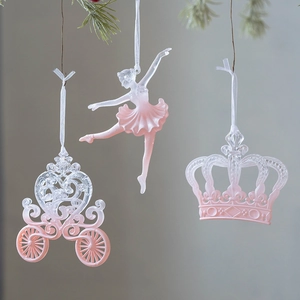 Dégradé Rose Transparent Décorations Suspendues Arbre de Noël Plastique Flocon de Neige Couronne Carrosse Fille Lettres JOY