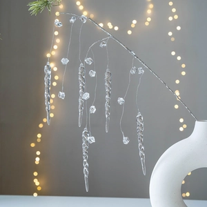 Clear acrylic icicle pendants with crystal beads on silver wire for Christmas decor