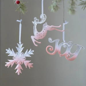 Lot de décorations de Noël roses et transparentes avec flocon, renne et lettrage JOY