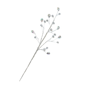 Branche décorative argentée avec gouttes en cristal pour décor de Noël