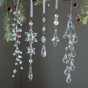 Set of clear acrylic snowflake and teardrop ornaments for Christmas tree decoration