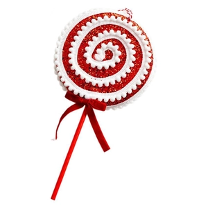 Décoration de Noël en forme de sucette rouge et blanche avec paillettes et nœud velours