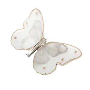 Papillon décoratif en tulle blanc et paillettes dorées pour sapin de Noël scintillant