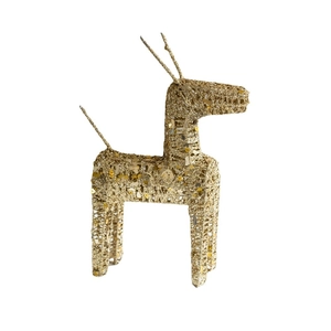 Golden glittering Christmas reindeer decoration with sparkling sequins for festive home decor