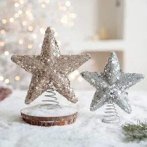 Glitter Foam Christmas Tree Topper Star With Metal Spring Base Five-Pointed Star Decor For Xmas Home Holiday Decorations