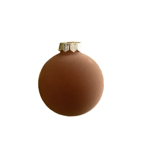8cm flocked Christmas ball in burgundy with a golden snowflake metal cap for tree decoration