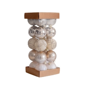 6cm champagne Christmas tree balls with snowflake patterns in a transparent PVC tube box