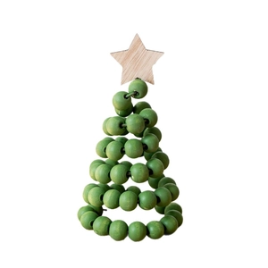 Minimalist Nordic wooden Christmas tree decoration made of green beads with a star top