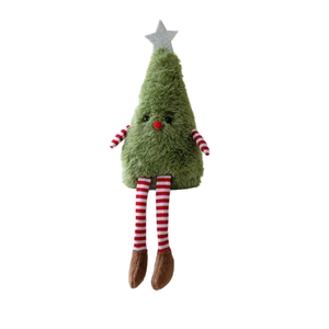 Plush Christmas tree doll with striped legs and silver star for holiday home decoration