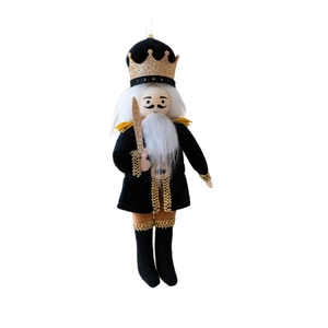 Fabric Nutcracker soldier ornament in black and gold for Christmas tree decoration