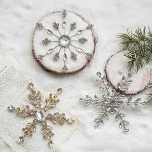 Sparkling acrylic snowflake ornaments with rhinestones and silver metal for Christmas tree