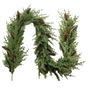 Lush Christmas pine garland with natural pine cones for holiday home and shop decor