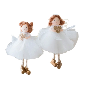 Christmas angel doll ornaments with white mesh dress and gold sequins for tree decoration