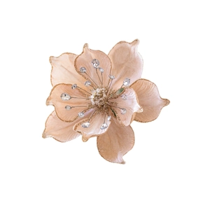 Magnolienblüte aus champagnerfarbenem Samt mit Goldglitzer und Kristall-Strass