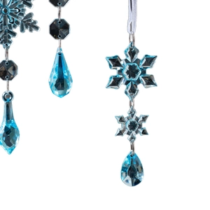 Lot de flocons de neige bleus transparents avec perles en cristal pour sapin de Noël