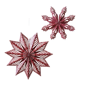 Red 3D paper star and snowflake ornaments for Christmas tree and window holiday decoration
