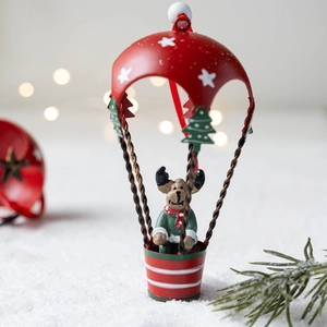 Christmas reindeer hot air balloon iron pendant with red and white basket hanging decoration