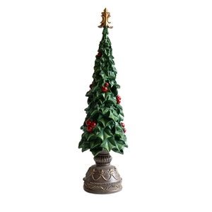 Vintage tiered Christmas tree table ornament with gold finial and embossed base