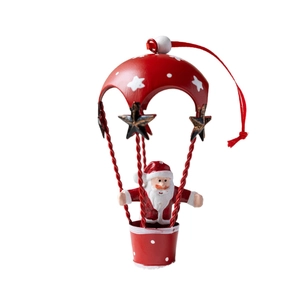 Christmas Santa Claus hanging parachute decoration in festive red and white metal design