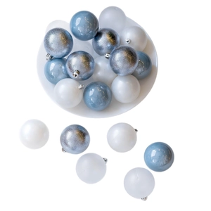 6cm blue and white Christmas ball ornaments set with glitter and pearl finishes