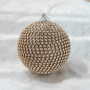 Champagne gold Christmas ball with sparkling rhinestones and silver cap ornament
