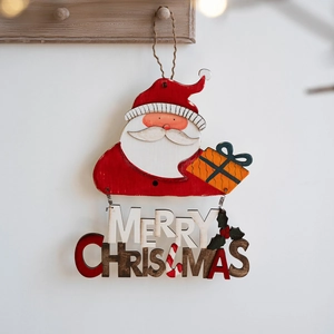 Décoration murale Père Noël en bois avec panneau Merry Christmas et ressort flexible