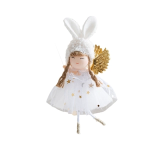 Poupée ange en peluche avec oreilles de lapin et ailes dorées pour sapin de Noël