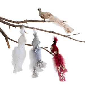 Artificial foam birds with glitter sequins and feather tails for Christmas tree decoration