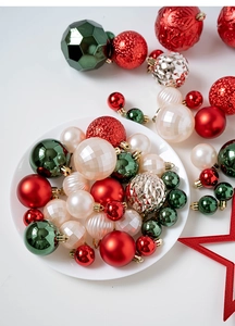 Macro view of assorted matte and glossy Christmas balls with diverse textures in a set