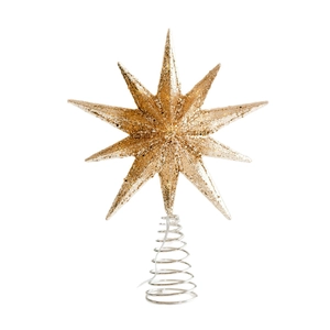Sparkling champagne gold glittered star tree topper with a spiral wire base for Christmas