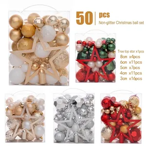 Christmas Tree Ornaments Baubles Tree Topper Electroplated Plastic Balls Gold Red Silver White Decor