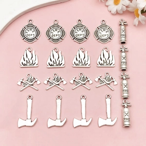 Firefighter Theme Alloy Pendants Antique Silver Fire Extinguisher Axe Badge Flame Charms DIY Jewelry Making Accessories