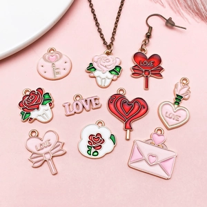 Pink heart and love envelope alloy charms set for Valentine DIY jewelry making