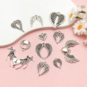 Silver punk heart wing pendants and alloy accessories for DIY necklace jewelry making