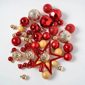 50pcs red and gold Christmas ball set with star topper for holiday tree decoration