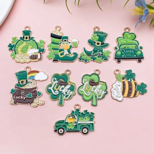 Breloques de la Saint-Patrick en Émail Trèfle Chapeau Bière Camion Pendentifs en Alliage pour Fabrication de Bijoux DIY
