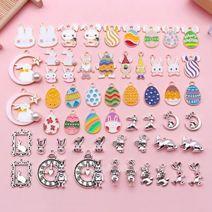 Alloy Enamel Easter Egg Rabbit Pendants Mixed Variety For DIY Jewelry Making Cartoon Animal Charms For Necklace Bracelet
