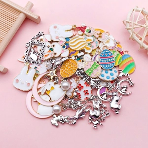 Detailed assortment of enamel Easter egg and rabbit charms for DIY jewelry making