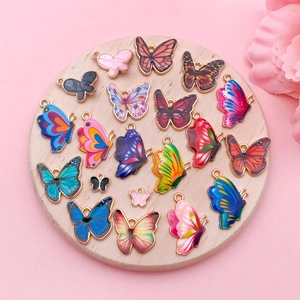 Colorful enamel butterfly pendants with gold alloy base for DIY jewelry making