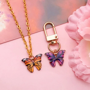 Joli collier pendentif papillon et porte-clés doré pour la création de bijoux DIY