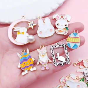 Easter alloy enamel rabbit and egg pendants set for DIY necklace jewelry making