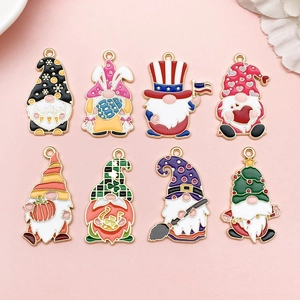 Festive Alloy Enamel Gnome Charms Set For DIY Jewelry Making Christmas Halloween Easter Saint Patrick Day Gnome Pendants