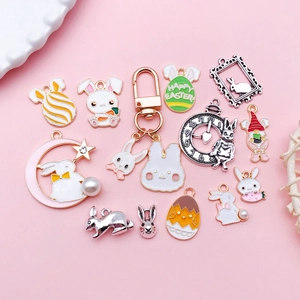 Detailed assortment of Easter bunny and enamel egg charms for DIY jewelry making