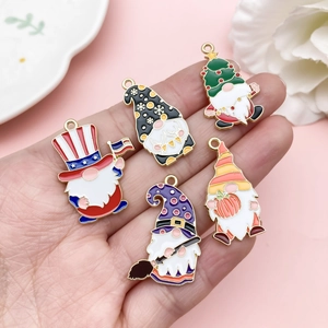 Set of five festive holiday gnome enamel pendants for DIY jewelry making accessories