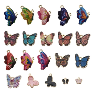Set of colorful butterfly pendants with gold metal edges for DIY jewelry making
