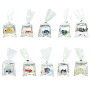 Set of 10 colorful resin fish-in-a-bag charms for DIY jewelry and necklaces