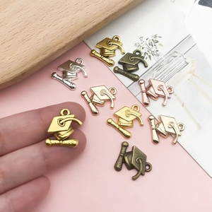 Mini metal graduation cap and scroll alloy charms in gold, silver and bronze colors