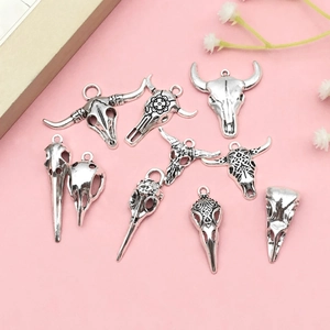 Ensemble de breloques en alliage crâne animal argent vieilli pour création bijoux DIY