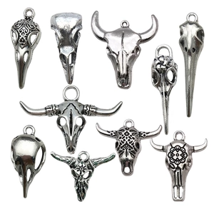 Ensemble de pendentifs crânes animaux argentés rétro avec motifs bohèmes pour bijoux